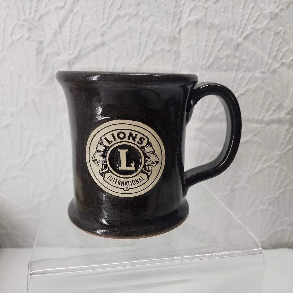 Lions International Handcrafted USA Pottery Mug 12 Oz Chocolate Brown color - Picture 2 of 6